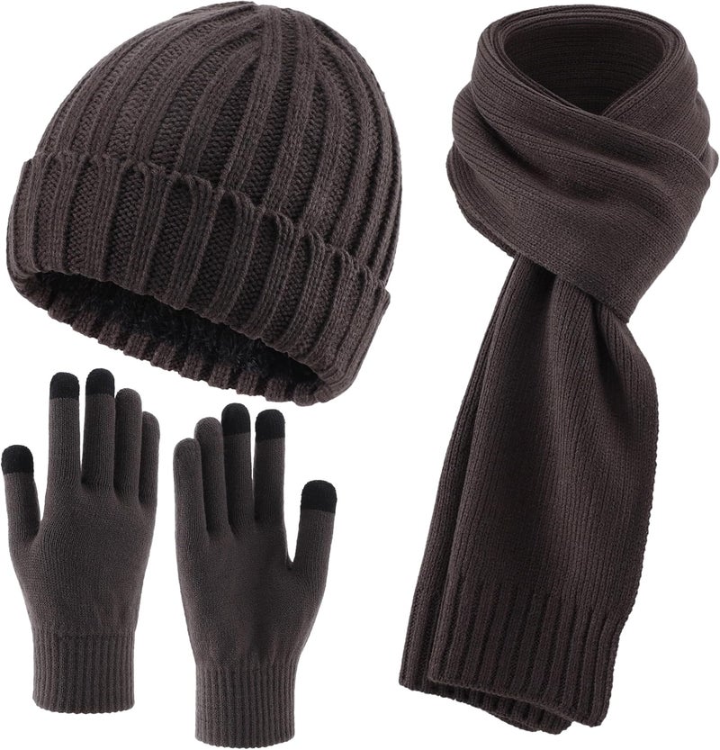 Connectyle 3 PCS Fleece Lined Cold Weather Set, Warm Winter Beanie Hat, Long Scarf and Touchscreen Gloves for Men & Women - Image 1